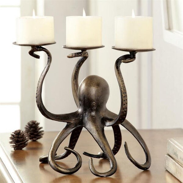 Octopus Pillar Trio Candle Holder Sculpture